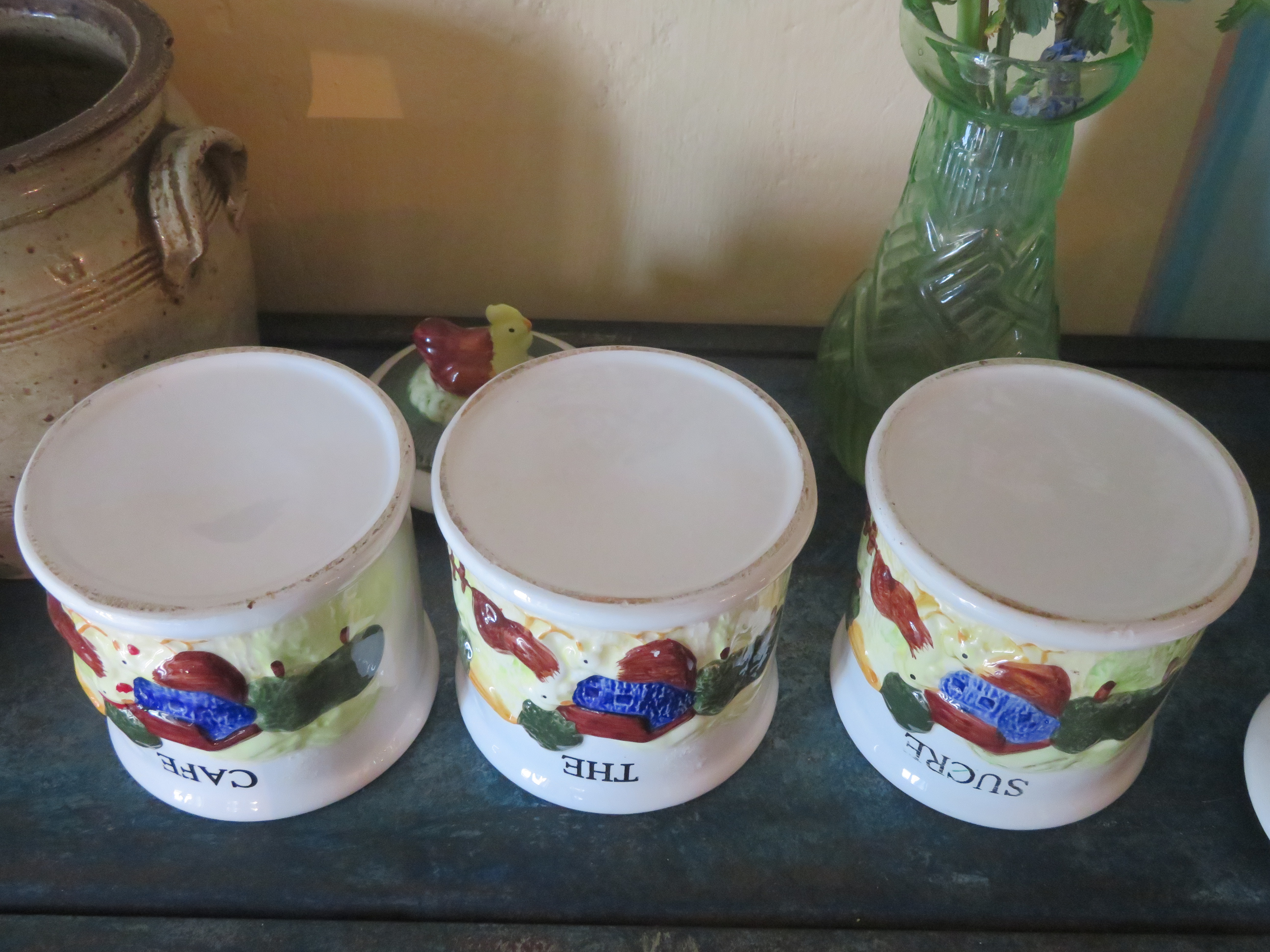 Brocante Franse porseleinen voorraadpotten koffie-thee-suiker - set van 3