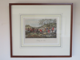 VERKOCHT Antiek Engels jachttafereel vossenjacht - H. Alken en J. Harris - 37x32 cm