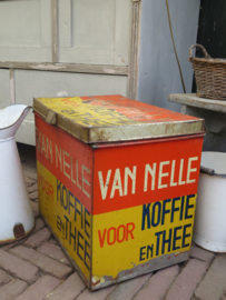 VERKOCHT Groot oud Van Nelle winkelblik koffie en thee