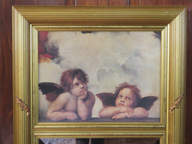Brocante spiegel in goud lijst met cherubijnen van Rafael - 109 x 65 cm