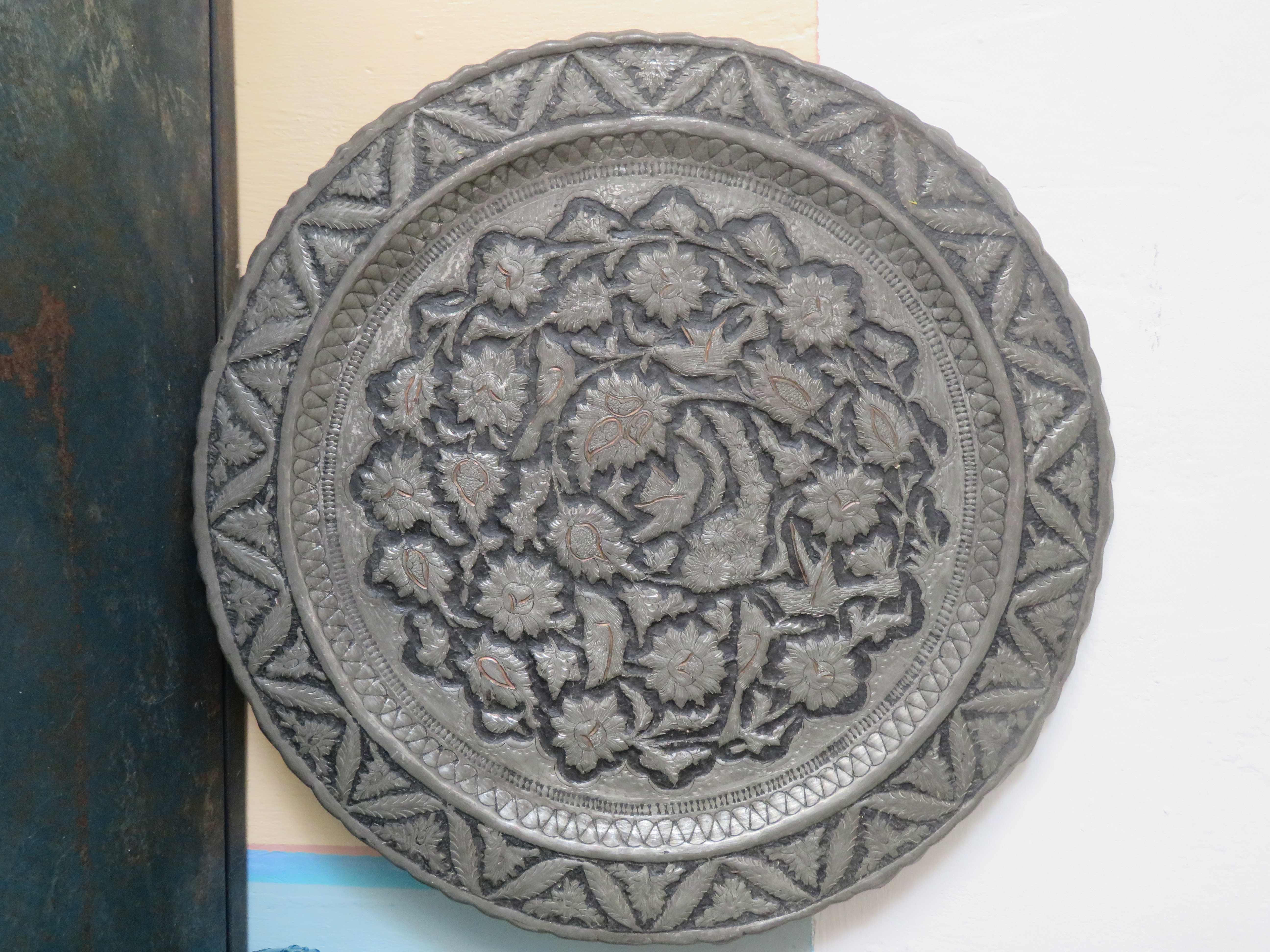 Antieke Perzische schaal vertind koper - 43 cm