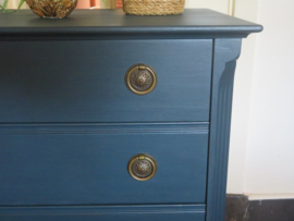 VERKOCHT Blauwe houten ladekast 4 laden