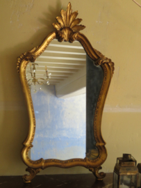 VERKOCHT Oude Franse spiegel in barok gouden lijst - 70 x 40 cm