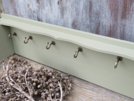 Brocante groen houten wandrek handdoekenrek met 5 haken