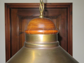 VERKOCHT Vintage industriele hanglamp met koperen kap