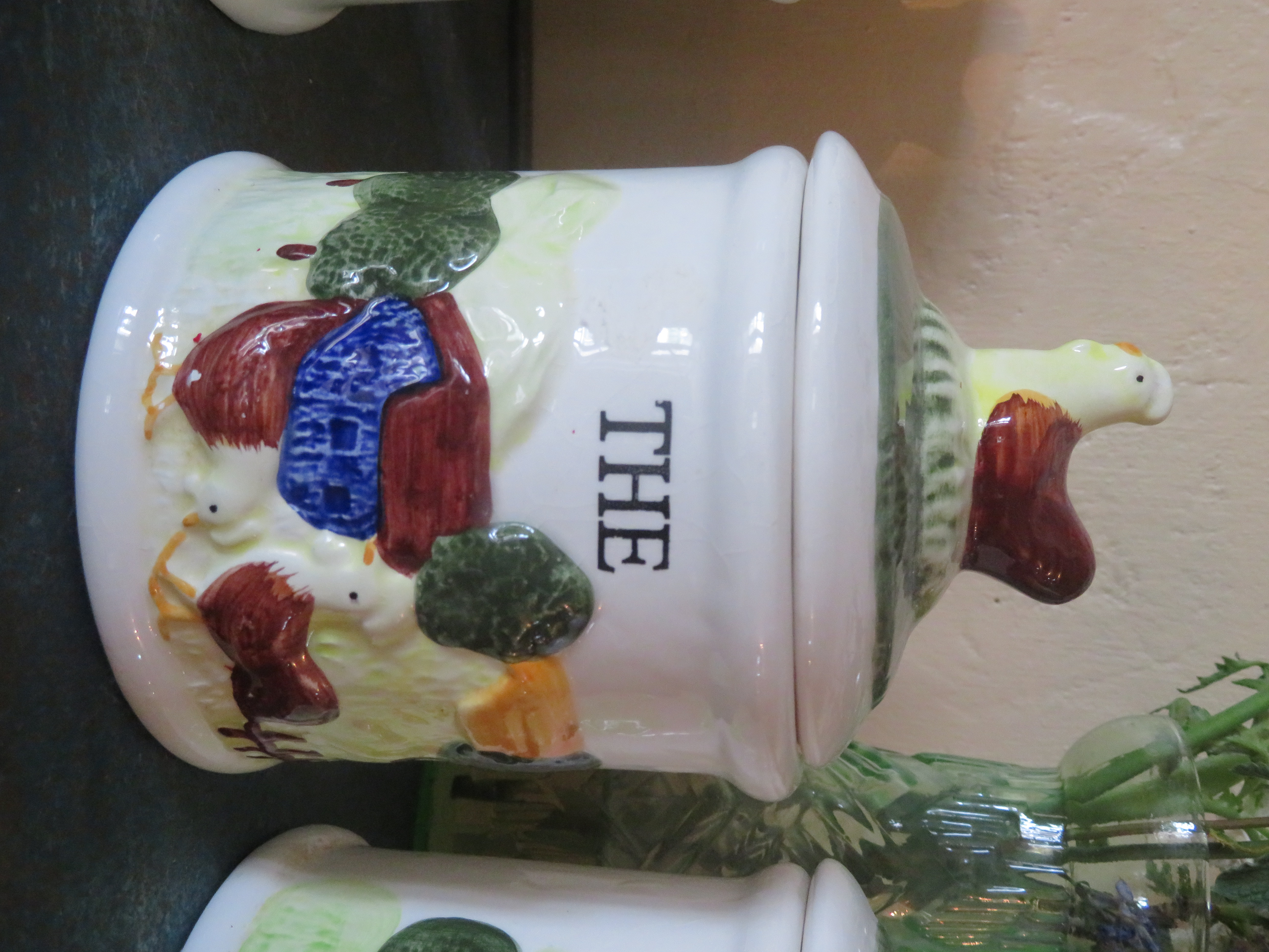 Brocante Franse porseleinen voorraadpotten koffie-thee-suiker - set van 3