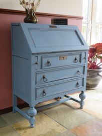 VERKOCHT Oude brocante blauwe secretaire bureau