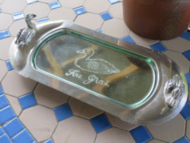 VERKOCHT Oud Frans verzilverd foie gras schaaltje met glazen inleg