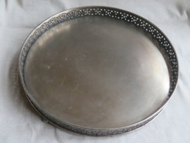 Brocante rond zilver metalen dienblad met opstaande rand - 32 cm