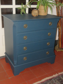 VERKOCHT Blauwe houten ladekast 4 laden