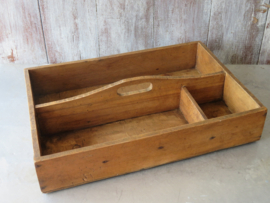 Oude houten bestekbak - 3-vaks
