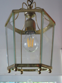 VERKOCHT Oude messing hanglamp, hal lamp