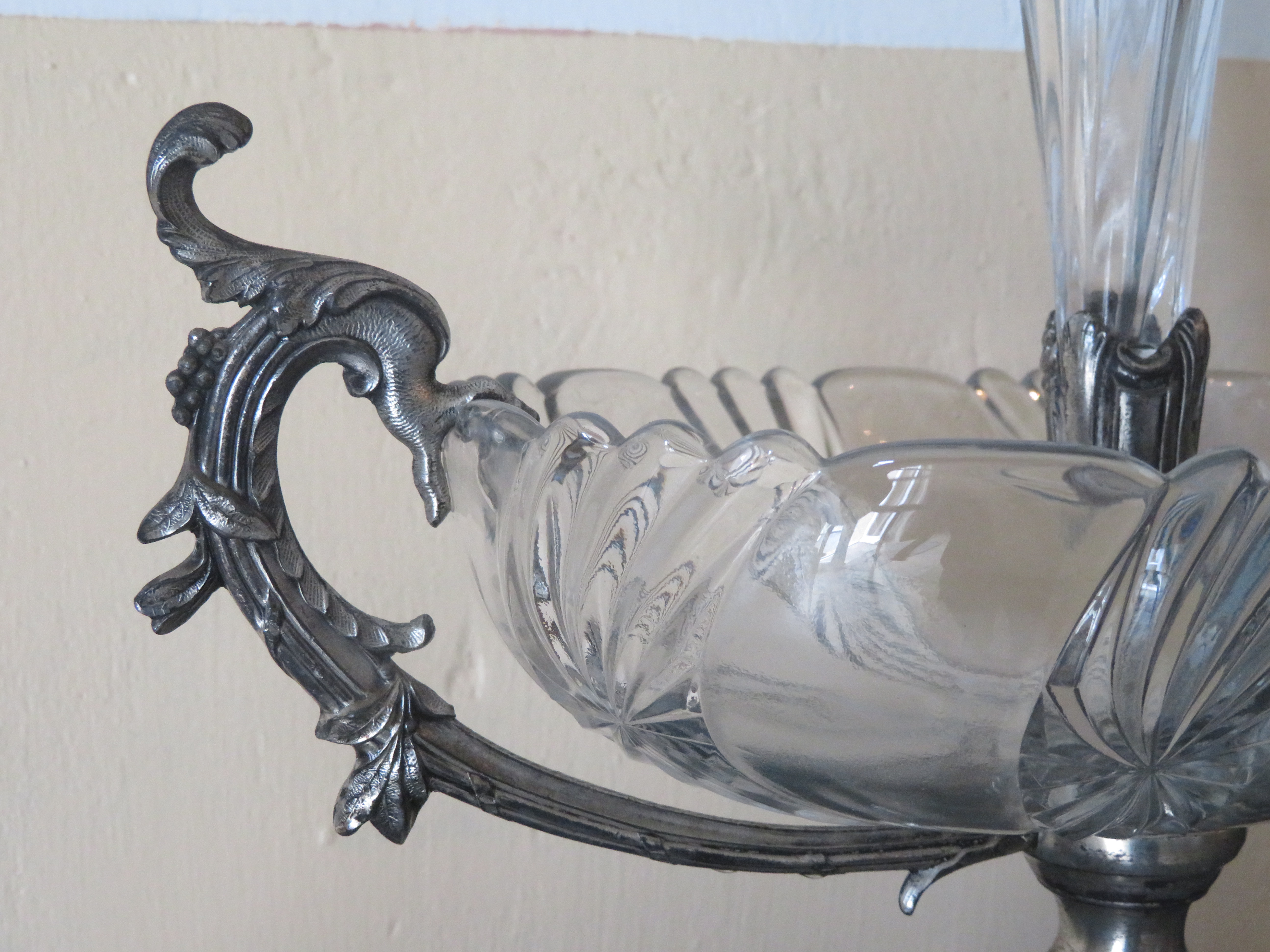 Vintage Frans verzilverd kristallen piece de milieu - tafelstuk - centerpiece