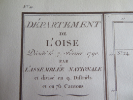 Antieke Franse landkaart Departement de l'Oise uit 1790 - geschept papier met watermerk
