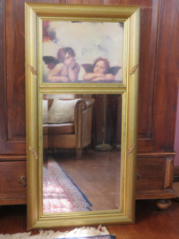 Brocante spiegel in goud lijst met cherubijnen van Rafael - 109 x 65 cm