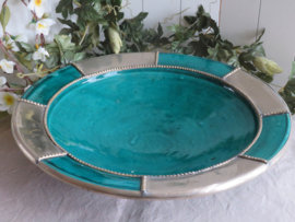 Oude groene Marokkaanse aardewerk schaal - 34 cm