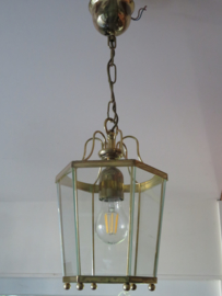 VERKOCHT Oude messing hanglamp, hal lamp