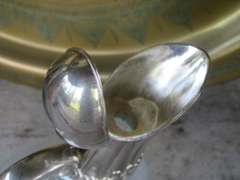 VERKOCHT Oude verzilverde glazen karaf decanteerkan , model eend