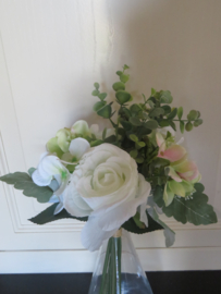Boeketje kunstbloemen witte rozen - 7 stelen - 38 cm