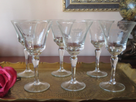 Vintage Franse wijn glazen gegraveerd - set van 6 stuks