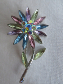 VERKOCHT Vintage zilver broche bloem met stras