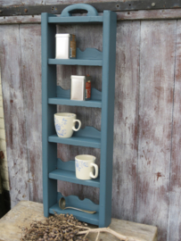VERKOCHT Oud blauw houten miniaturenrek kruidenrek keukenrek