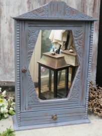 VERKOCHT Antiek houten spiegelkastje medicijnkastje, lavendelblauw