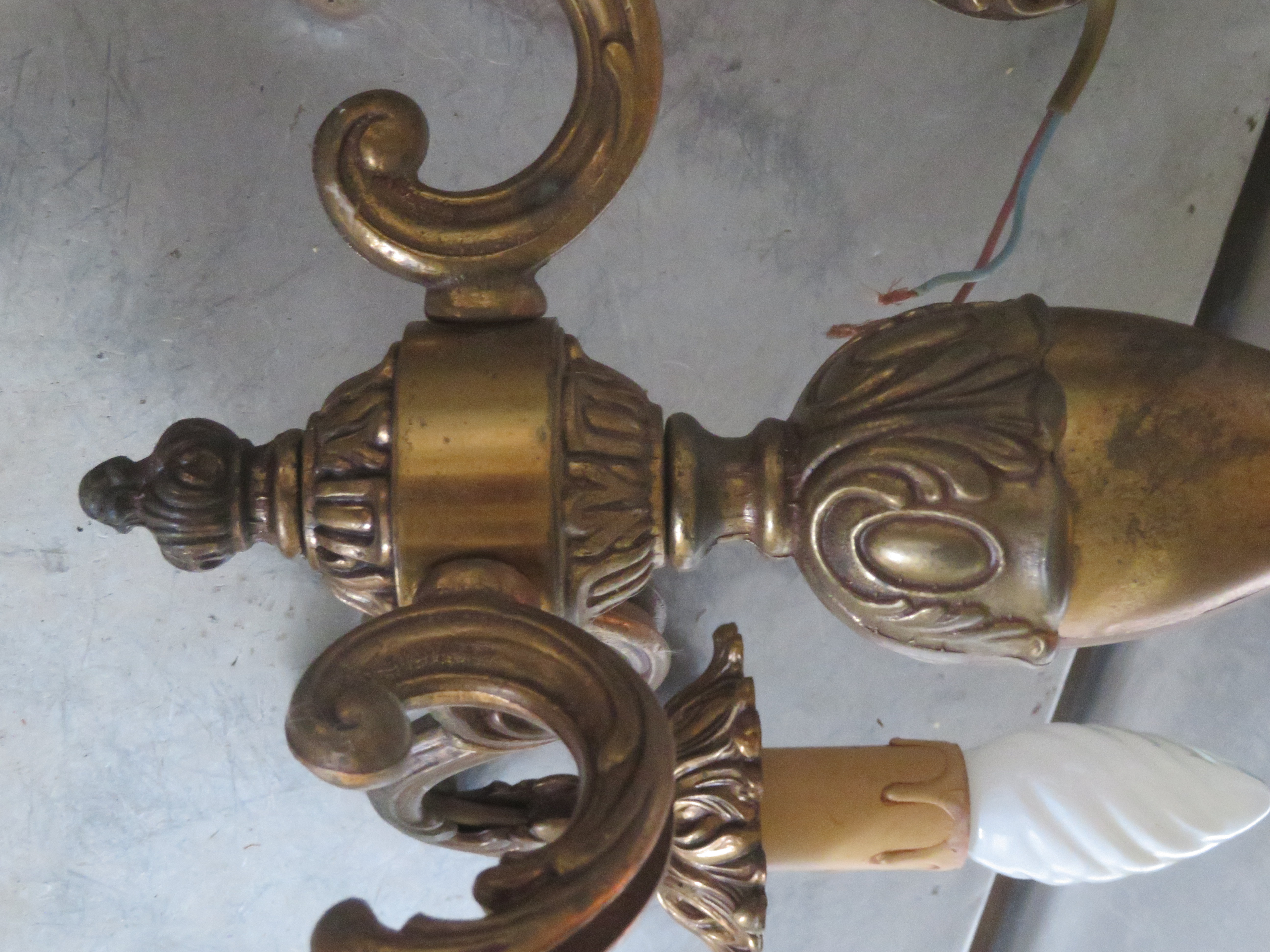 Oude Franse koperen kroonluchter hanglamp - 3-lichts