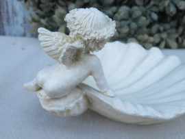 VERKOCHT Brocante Frans stenen zeepbakje zeepschaaltje met engel