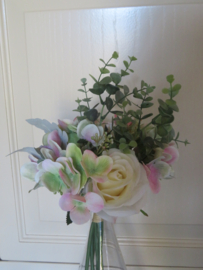 Boeketje kunstbloemen witte rozen - 7 stelen - 38 cm