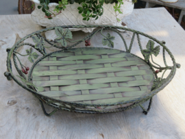 Brocante ovale groene smeedijzeren schaal - 52 x 40 cm