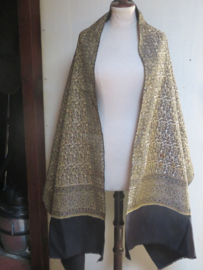 VERKOCHT Aboelela Egyptisch kleed shawl plaid - schapenwol zwart-goud  220 x 70 cm