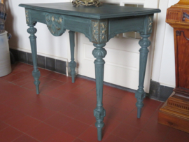 VERKOCHT Antieke groene houten sidetable wandtafel - met lade