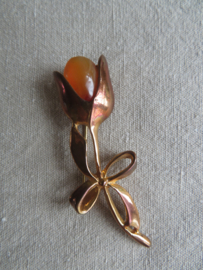 VERKOCHT Vintage rosé goud broche tulp