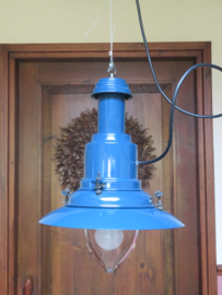 Vintage Uccello blauwe metalen hanglamp