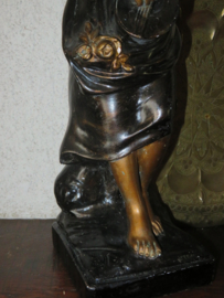 Antiek keramiek beeld sculptuur dame met luit - Franceschi - 19e eeuw - 52 cm