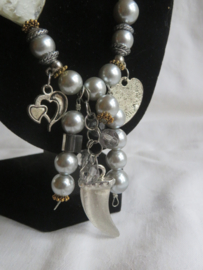 Vintage grijze fantasie parel halsketting