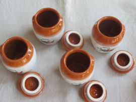 Vintage aardewerk kruidenpot met deksel (spices) - (prijs per stuk)