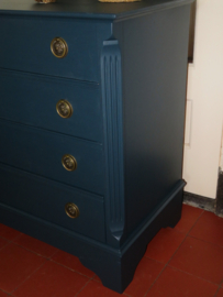 VERKOCHT Blauwe houten ladekast 4 laden
