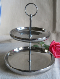 Vintage zilverkleurige metalen etagere - 2-laags