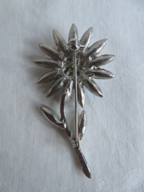 VERKOCHT Vintage zilver broche bloem met stras