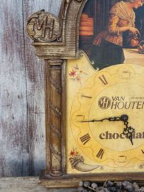 VERKOCHT Brocante Franse houten keukenklok Van Houten Chocolat