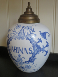 VERKOCHT Zeer grote antieke Delfts blauwe tabakspot winkelpot Varinas