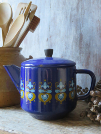 Oude blauwe emaille koffiepot en koffiemok, set van 2