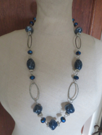 VERKOCHT Vintage halsketting blauw en zilver