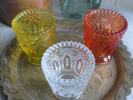 Brocante gekleurde glazen waxinelichthouders - set van 3