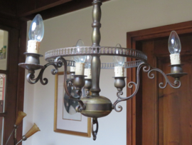 Antieke Franse koperen kroonluchter hanglamp 6-lichts