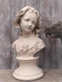 VERKOCHT Brocante witte gipsen buste borstbeeld vrouw, 43 cm hoog