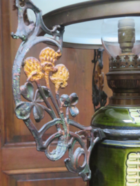 VERKOCHT  Antieke Oud-Hollandse scheepslamp schippertje - melkglas metaal en porselein