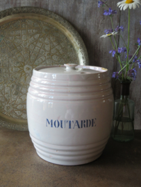 VERKOCHT Grote Franse witte aardewerk mosterdpot met deksel - 22 cm hoog